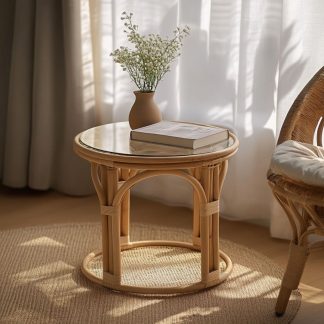 Vietnamese wicker coffee table, creative small side table for the living room, snack and fruit plate, small table, ins picnic round table