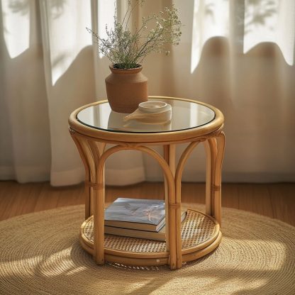 Vietnamese wicker coffee table, creative small side table for the living room, snack and fruit plate, small table, ins picnic round table - Image 3