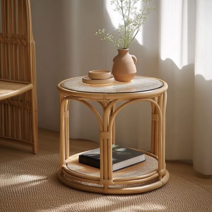 Rattan coffee tables for household balconies, courtyards, round coffee tables, small tables, rattan coffee tables, corner tables and flower stands - Image 5