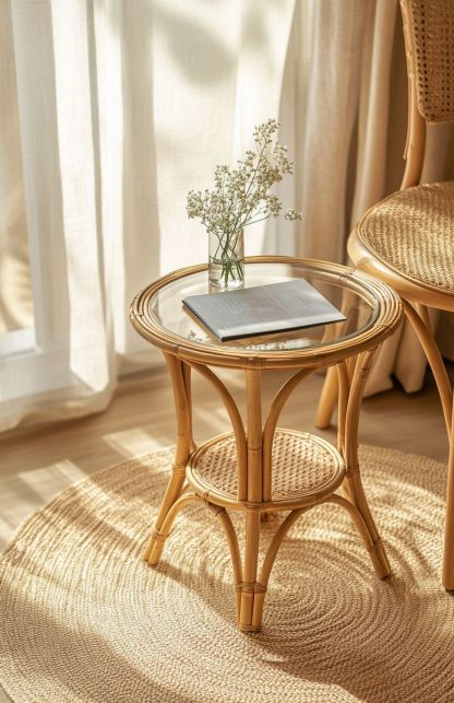 Rattan coffee tables for household balconies, courtyards, round coffee tables, small tables, rattan coffee tables, corner tables and flower stands - Image 4