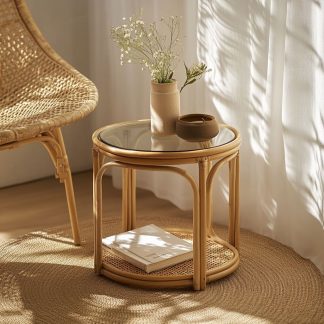 Vietnamese wicker coffee table, creative small side table for the living room, snack and fruit plate, small table, ins picnic round table