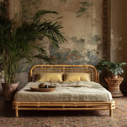 Wabi-sabi style rattan bed, bedroom double bed, homestay and hotel furniture, rattan bed, homestay and hotel bed, king-sized bed - Image 7