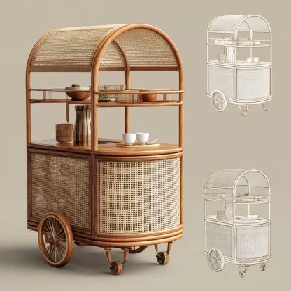 Outdoor rattan food cart, street vendor cart, mobile peddler cart, display trolley - Image 7