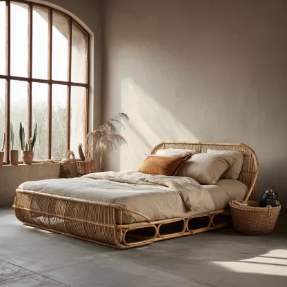 Wabi-sabi style rattan bed, bedroom double bed, homestay and hotel furniture, rattan bed, homestay and hotel bed, king-sized bed - Image 8