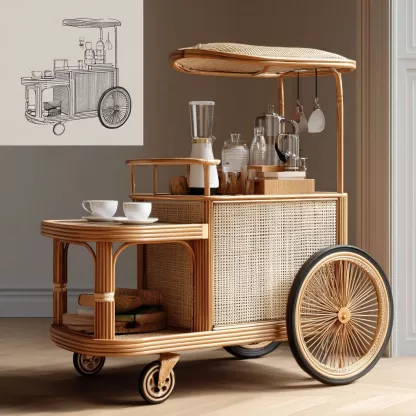 Outdoor wooden coffee carts, popular food carts, street vending carts, mobile peddler carts, display carts, commercial carts, rattan weaving