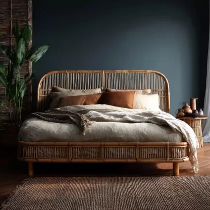 Wabi-sabi style rattan bed, bedroom double bed, homestay and hotel furniture, rattan bed, homestay and hotel bed, king-sized bed - Image 9