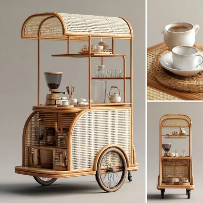 Outdoor wooden coffee carts, popular food carts, street vending carts, mobile peddler carts, display carts, commercial carts, rattan weaving - Image 6