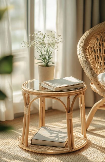 Wicker and bamboo rattan craft coffee table, light luxury integrated table, creative European-style storage rack, simple and elegant - Image 3