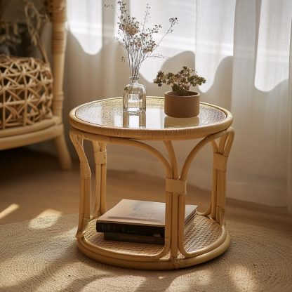 Wicker and bamboo rattan craft coffee table, light luxury integrated table, creative European-style storage rack, simple and elegant - Image 2