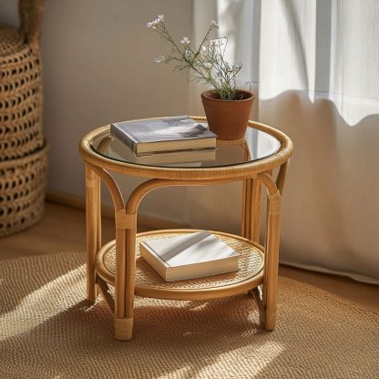 Vietnamese wicker coffee table, creative small side table for the living room, snack and fruit plate, small table, ins picnic round table - Image 2