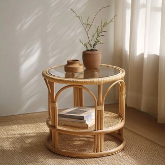 Rattan coffee tables for household balconies, courtyards, round coffee tables, small tables, rattan coffee tables, corner tables and flower stands
