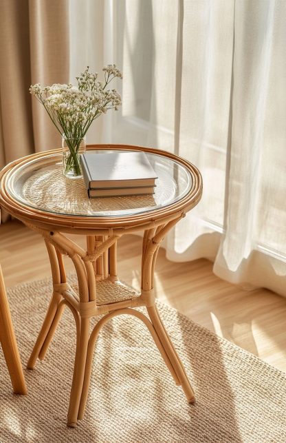 Rattan coffee tables for household balconies, courtyards, round coffee tables, small tables, rattan coffee tables, corner tables and flower stands - Image 2