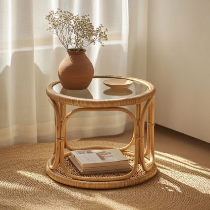 Vietnamese wicker coffee table, creative small side table for the living room, snack and fruit plate, small table, ins picnic round table - Image 5