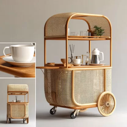 Outdoor wooden coffee carts, popular food carts, street vending carts, mobile cargo carts, display trolleys - Image 8