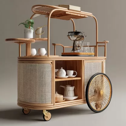 Outdoor wooden coffee carts, popular food carts, street vending carts, mobile peddler carts, display carts, commercial carts, rattan weaving - Image 7
