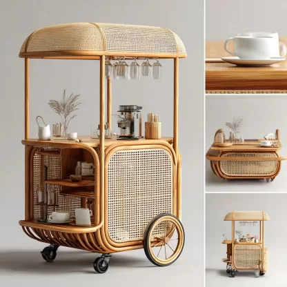 Outdoor wooden coffee carts, popular food carts, street vending carts, mobile peddler carts, display carts, commercial carts, rattan weaving - Image 9