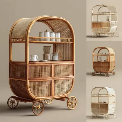 Outdoor rattan food cart, street vendor cart, mobile peddler cart, display trolley - Image 8