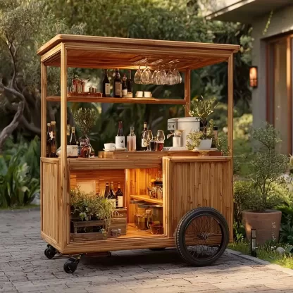 1baoyihuang. A picture of an all wood rattan bar cart with wheel 027c4d26 e93a 4085 b05e ecb85517c6dd 1
