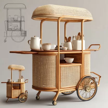 Outdoor mobile rattan weaving food truck, scenic area popular snack truck, scenic area mobile stall truck, American style street stall truck, rattan weaving (1)