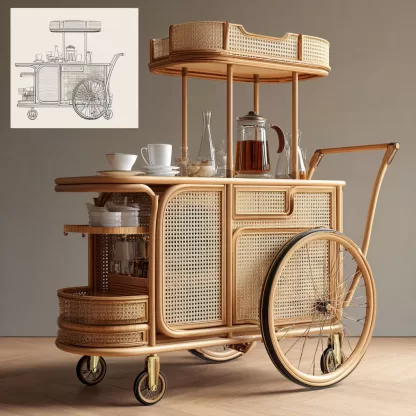 Outdoor mobile rattan weaving food truck, scenic area popular snack truck, scenic area mobile stall truck, American style street stall truck, rattan weaving (2)