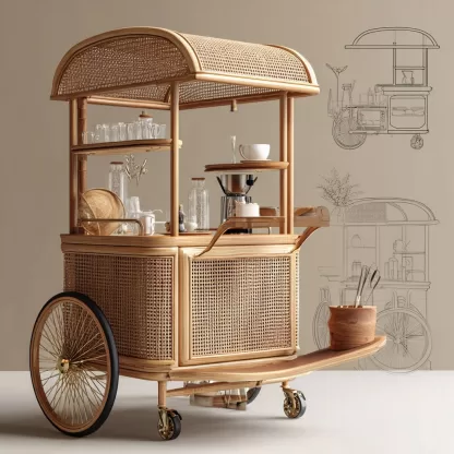 Outdoor mobile rattan weaving food truck, scenic area popular snack truck, scenic area mobile stall truck, American style street stall truck, rattan weaving (4)