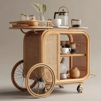Outdoor mobile rattan weaving food truck, scenic area popular snack truck, scenic area mobile stall truck, American style street stall truck, rattan weaving (5)
