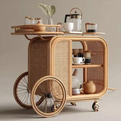 Outdoor mobile rattan weaving food truck, scenic area popular snack truck, scenic area mobile stall truck, American style street stall truck, rattan weaving (5)