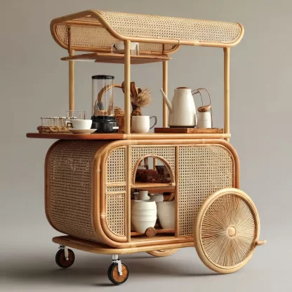 Outdoor mobile rattan weaving food truck, scenic area popular snack truck, scenic area mobile stall truck, American style street stall truck, rattan weaving (6)