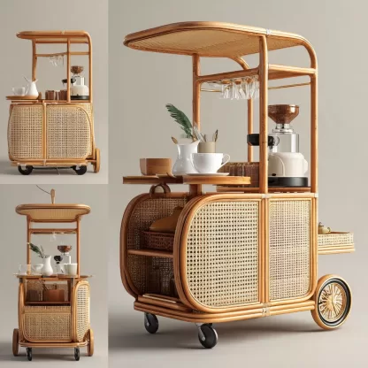 Outdoor mobile rattan weaving food truck, scenic area popular snack truck, scenic area mobile stall truck, American style street stall truck, rattan weaving (7)