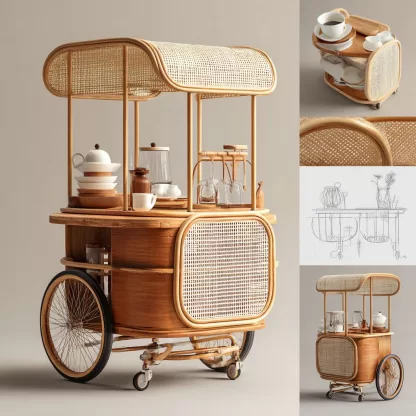 Outdoor mobile rattan weaving food truck, scenic area popular snack truck, scenic area mobile stall truck, American style street stall truck, rattan weaving (8)