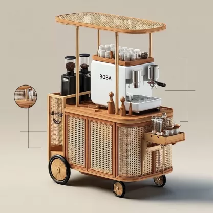 baoyihuang. A coffee cart with rattan weaving a natural wood co b126ae0f 3dfa 4b75 bfc4 44aaafa3ee6c 1