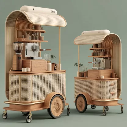 baoyihuang. A coffee cart with rattan weaving a natural wood co dc3274b9 3c26 4209 8237 84621c377a47 1