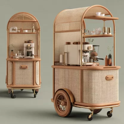 baoyihuang. A coffee cart with rattan weaving a natural wood co dc3274b9 3c26 4209 8237 84621c377a47 2