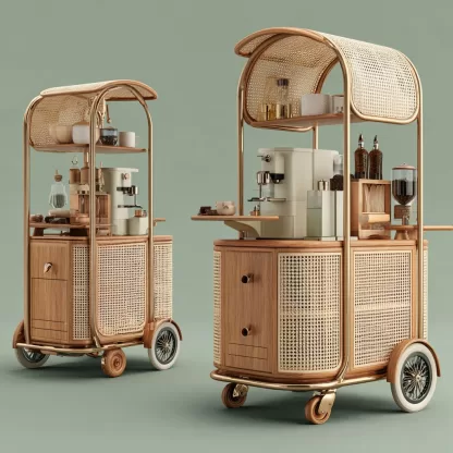 baoyihuang. A coffee cart with rattan weaving a natural wood co dc3274b9 3c26 4209 8237 84621c377a47 3