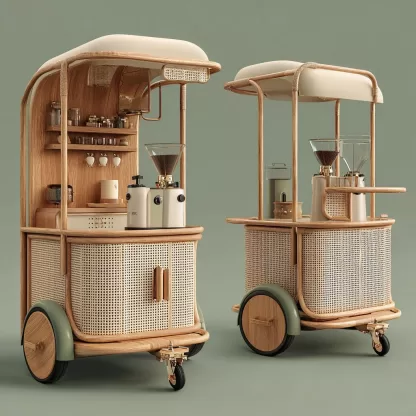 baoyihuang. A coffee cart with rattan weaving a natural wood co dc3274b9 3c26 4209 8237 84621c377a47 4
