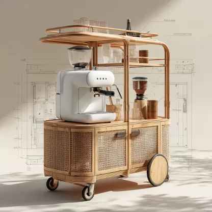 baoyihuang. A drawing of an all wooden and rattan bar cart with 6c4e5b70 389c 4b82 9f9f 424545661899 1