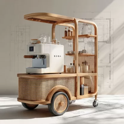 baoyihuang. A drawing of an all wooden and rattan bar cart with 6c4e5b70 389c 4b82 9f9f 424545661899 3
