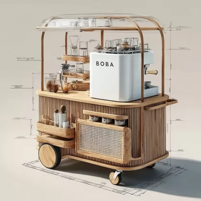 baoyihuang. A drawing of an all wooden and rattan bar cart with d4523749 afbf 4458 bffa 84b169d4c93f 2