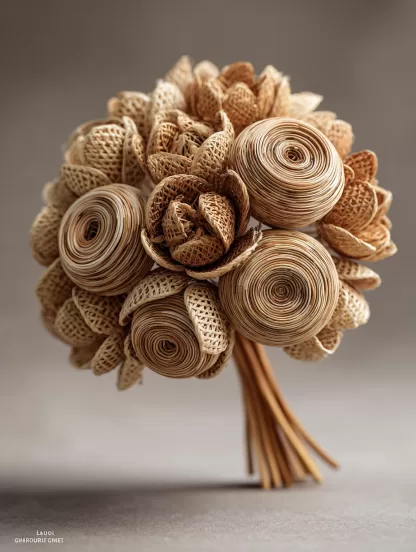 Chinese-style creative artificial flower potted plants, dining tables, artificial flower landscaping, interior decoration of homestays, real rattan woven flower ornaments - Image 2