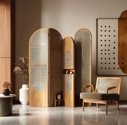 The new Chinese-style creative solid wood rattan screen is used for partitions in the living room, tea room, study, bedroom and entrance hall - Image 3