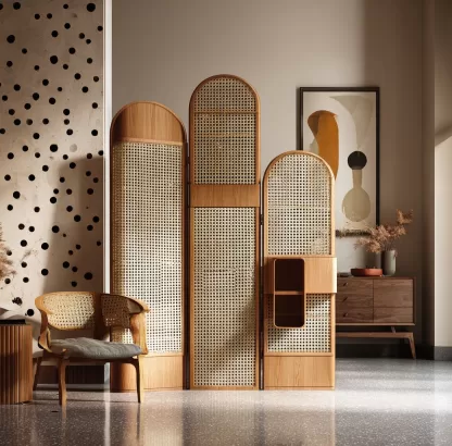 The new Chinese-style creative solid wood rattan screen is used for partitions in the living room, tea room, study, bedroom and entrance hall - Image 4