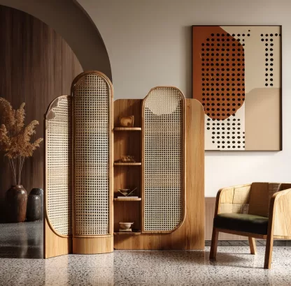 The new Chinese-style creative solid wood rattan screen is used for partitions in the living room, tea room, study, bedroom and entrance hall - Image 5