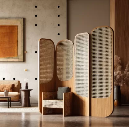 New Chinese-style creative solid wood rattan woven screen for living room, tea room, study, high-end design sense screen for bedroom and entrance hall - Image 2