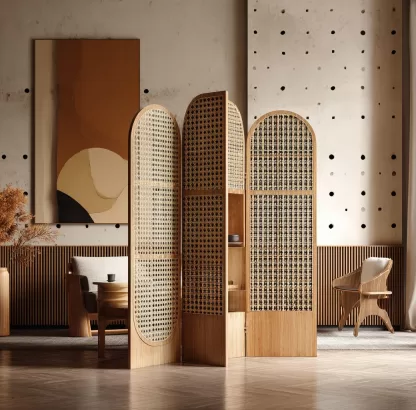 New Chinese-style creative solid wood rattan woven screen for living room, tea room, study, high-end design sense screen for bedroom and entrance hall - Image 3