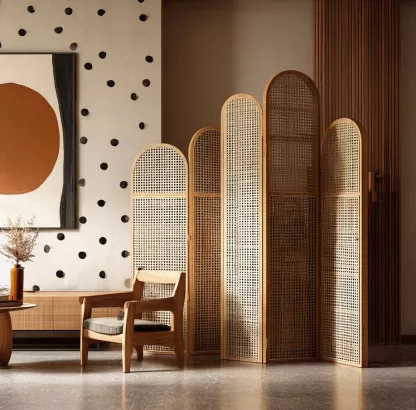 New Chinese-style creative solid wood rattan woven screen for living room, tea room, study, high-end design sense screen for bedroom and entrance hall - Image 4