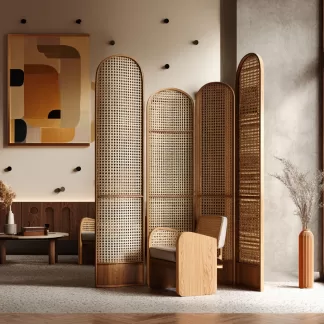 New Chinese-style creative solid wood rattan woven screen for living room, tea room, study, high-end design sense screen for bedroom and entrance hall