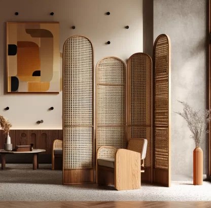 New Chinese-style creative solid wood rattan woven screen for living room, tea room, study, high-end design sense screen for bedroom and entrance hall