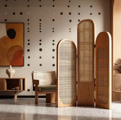New Chinese-style creative solid wood rattan woven screen for living room, tea room, study, high-end design sense screen for bedroom and entrance hall - Image 2
