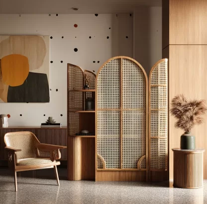 New Chinese-style creative solid wood rattan woven screen for living room, tea room, study, high-end design sense screen for bedroom and entrance hall - Image 2