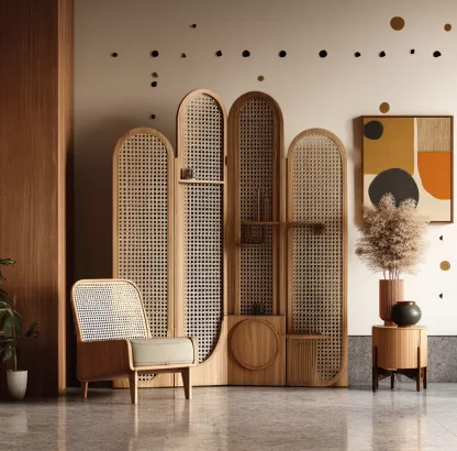 New Chinese-style creative solid wood rattan woven screen for living room, tea room, study, high-end design sense screen for bedroom and entrance hall - Image 4